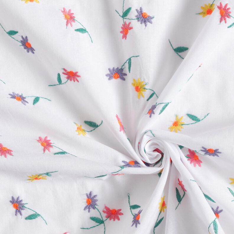 Jemný bavlněný batist vyšívané květiny | Poppy Fabrics – bílá/zářivě oranžová,  image number 3