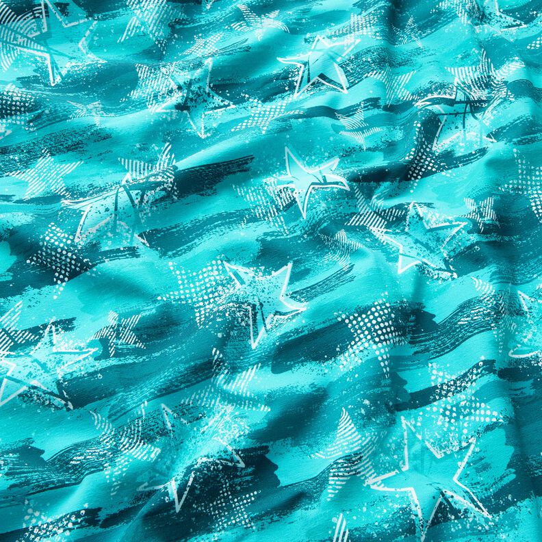Francouzské froté letní teplákovina Hvězdné variace | Glitzerpüppi – modrá aqua,  image number 1