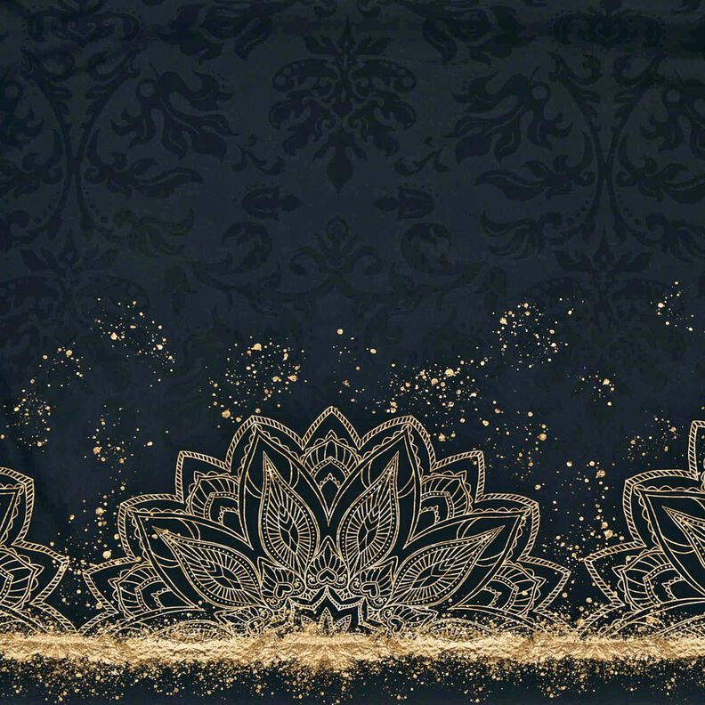 Bavlněný žerzej Lemovací tkanina zlaté skvrny barokní mandala | Glitzerpüppi – černá,  image number 2
