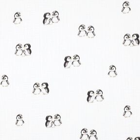 GOTS Mušelín / dvojitá mačkaná tkanina Tučňáci digitální potisk | Poppy Fabrics – slonová, 