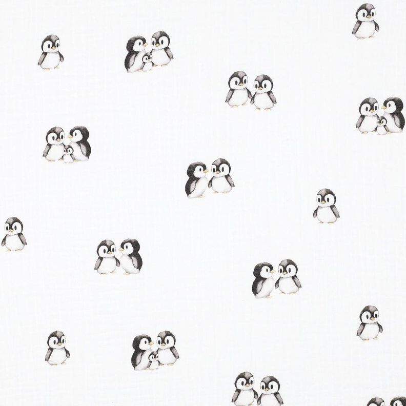 GOTS Mušelín / dvojitá mačkaná tkanina Tučňáci digitální potisk | Poppy Fabrics – slonová, image number 1