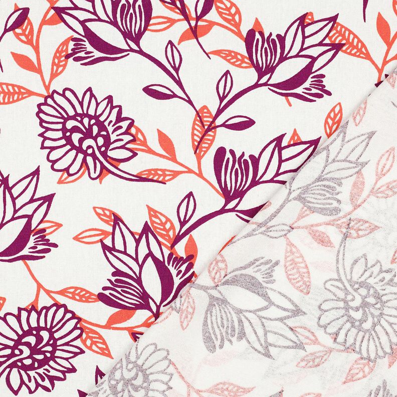Směs vizkózy a lnu Květiny | Poppy Fabrics – slonová kost/hroznová,  image number 4