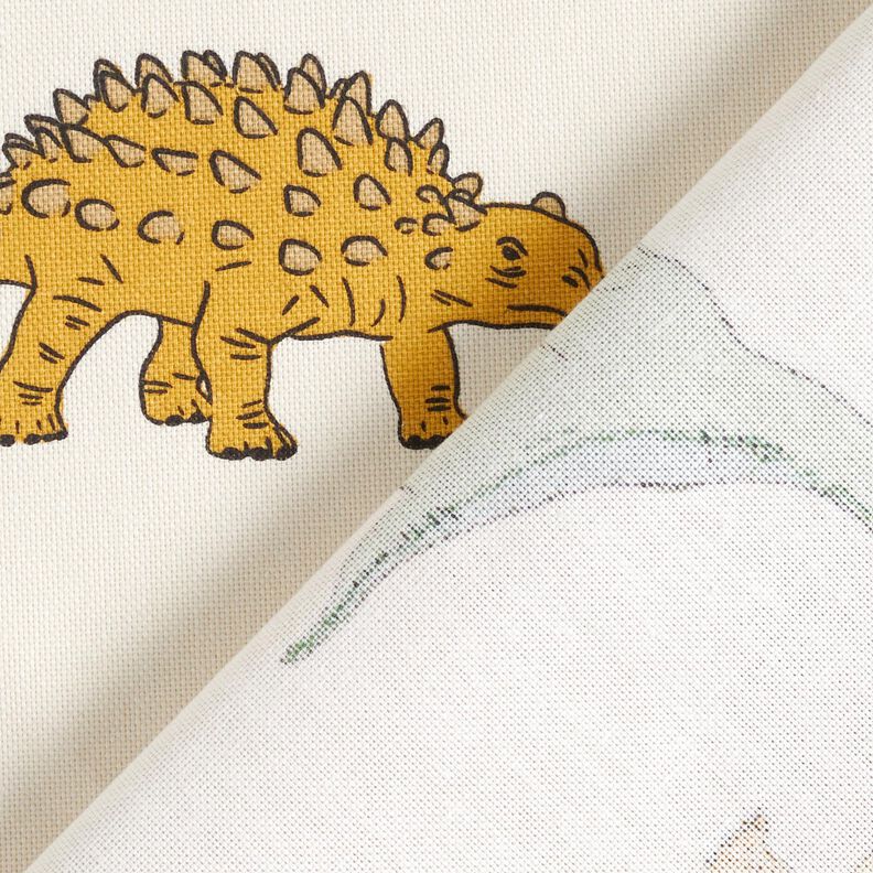 Dekorační látka Polopanama Pozoruhodní dinosauři – vlněná bílá/tmavě zelená, image number 4