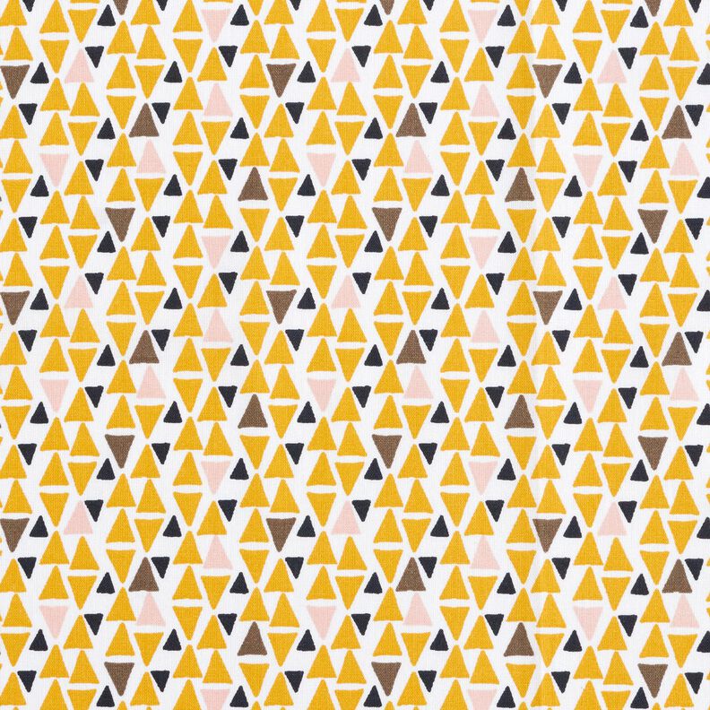 Bavlněná látka Kreton Trojúhelníky mini – světle růžová/kari žlutá,  image number 1