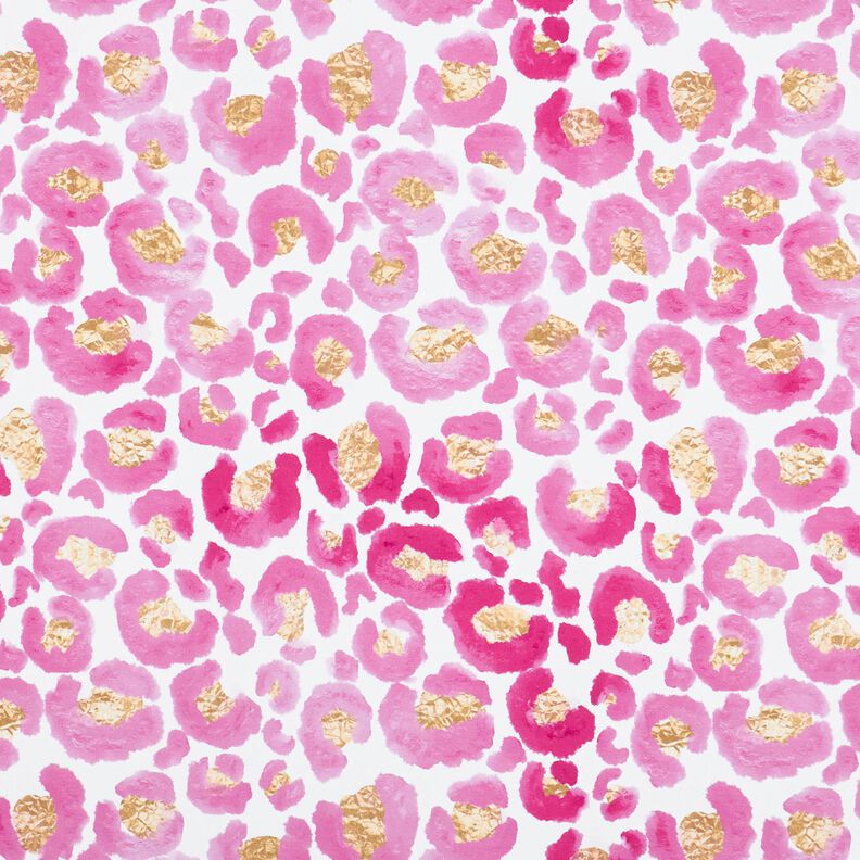 Bavlněný žerzej Leopard se zlatými tečkami | Glitzerpüppi – bílá/purpurová,  image number 1