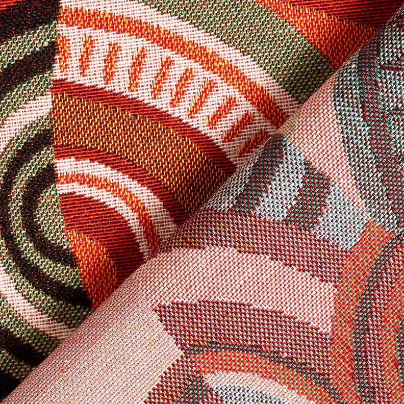 Dekorační látka Gobelín Abstraktní půlkruhy – terracotta/zelená, image number 4