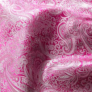 Oděvní žakár Metalický vzor paisley – výrazná jasně růžová/stříbrná, 
