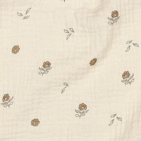 GOTS Mušelín / dvojitá mačkaná tkanina Romantické květiny  | Poppy Fabrics – světle béžová/skořicová, 