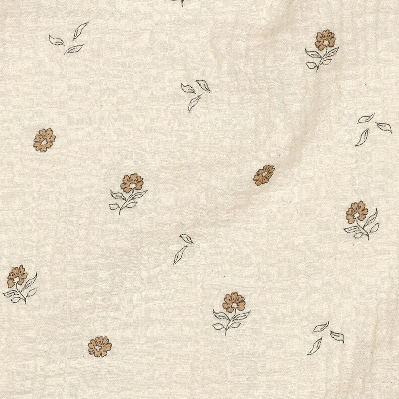 GOTS Mušelín / dvojitá mačkaná tkanina Romantické květiny  | Poppy Fabrics – světle béžová/skořicová,  image number 2