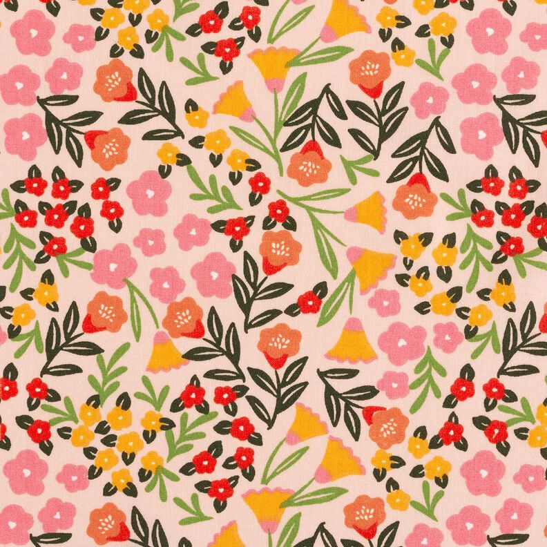 Povrstvená bavlna Květinová louka – světle béžová/pink,  image number 1