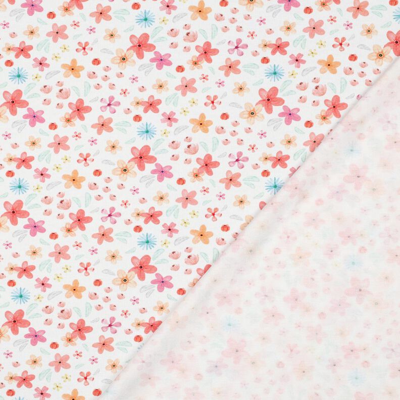 GOTS Bavlněný žerzej Barevné květy digitální potisk | Poppy Fabrics – bílá/meruňková,  image number 4