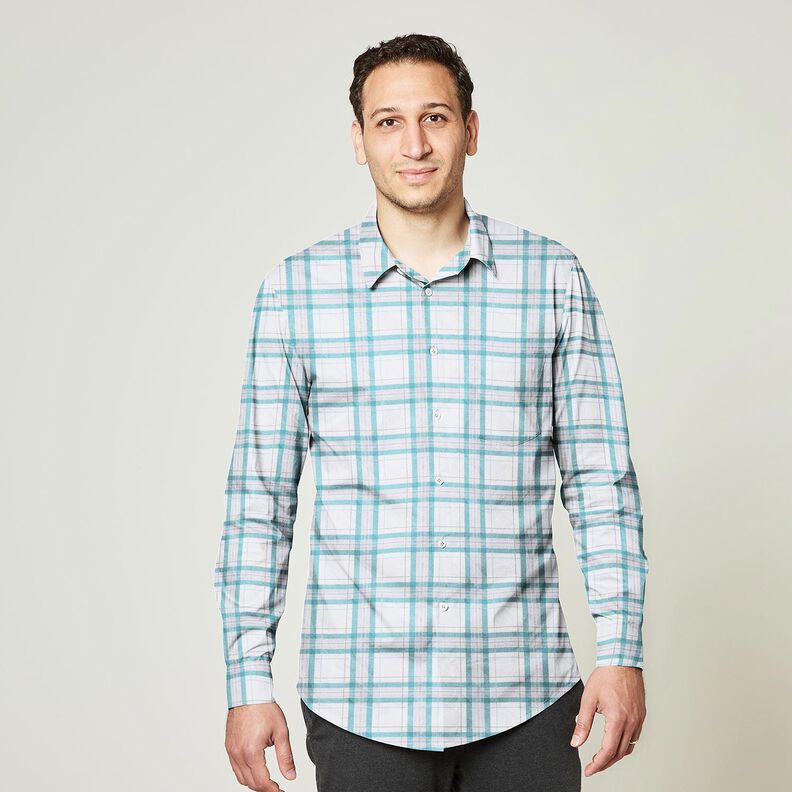 Bavlněná látka kostkovaný tartan – bílá/tyrkysová, image number 5