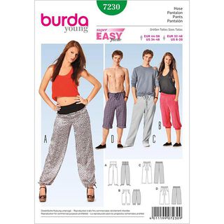 Kalhoty na volný čas pro něj a pro ni, Burda 7230, 