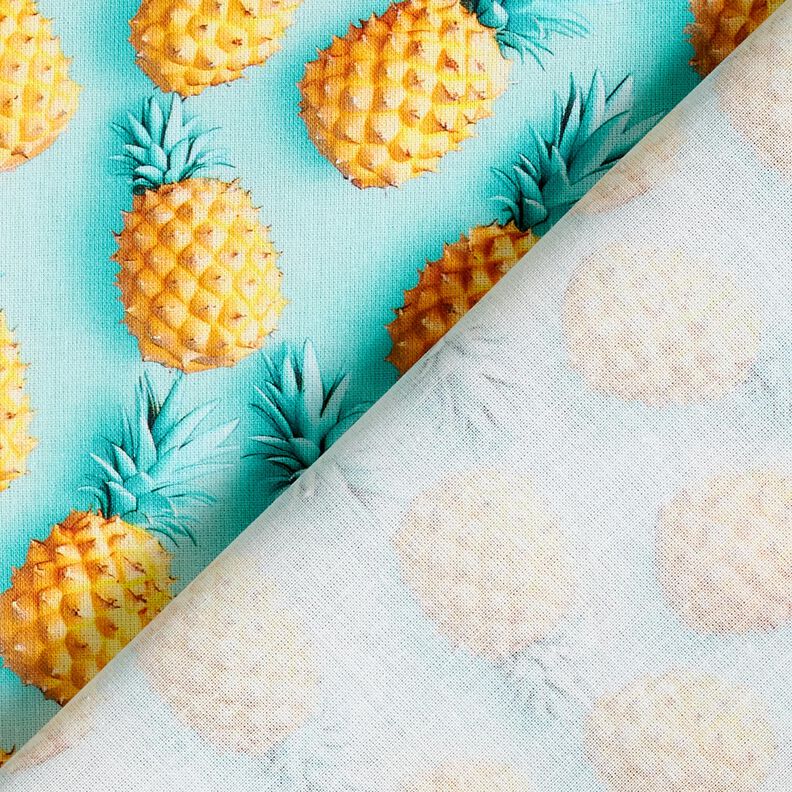Bavlněná látka Popelín Ananas – modrá aqua/žlutá, image number 4