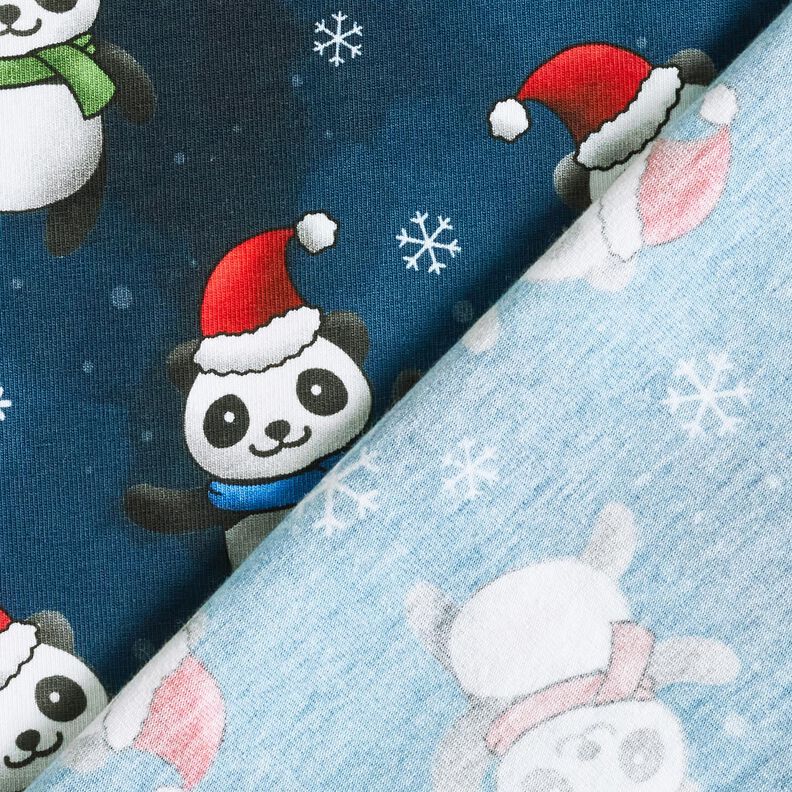 Bavlněný žerzej Panda ve vánočním duchu | Glitzerpüppi – noční modrá/chili, image number 4