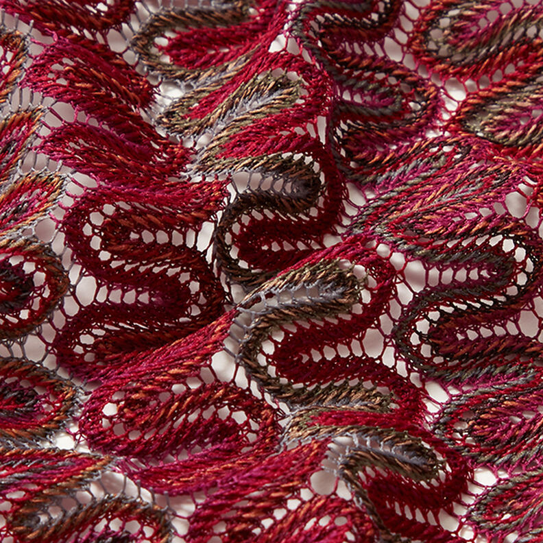 Krajková tkanina se vzorem vlny – tmavě červená,  image number 2