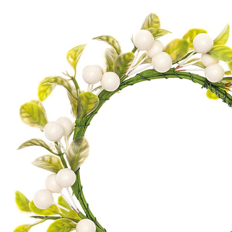 Dekorační květinový věnec s bobulemi [Ø 9 cm/ 16 cm] – bílá/zelená,  image number 2