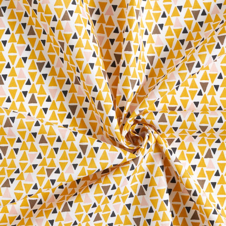 Bavlněná látka Kreton Trojúhelníky mini – světle růžová/kari žlutá,  image number 3