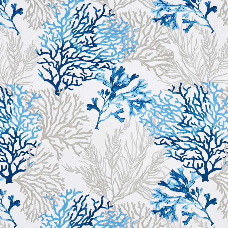 Bavlněná látka Kreton Velké korály – bílá/modrá,  image number 1