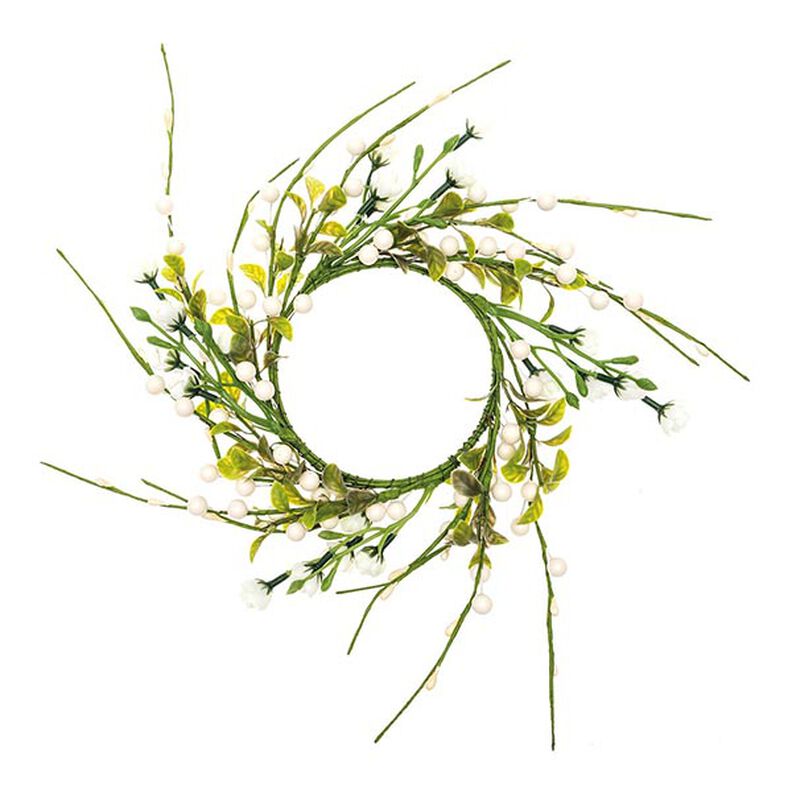 Dekorační květinový věnec s bobulemi [Ø11 cm/ 39 cm] – bílá/zelená,  image number 1