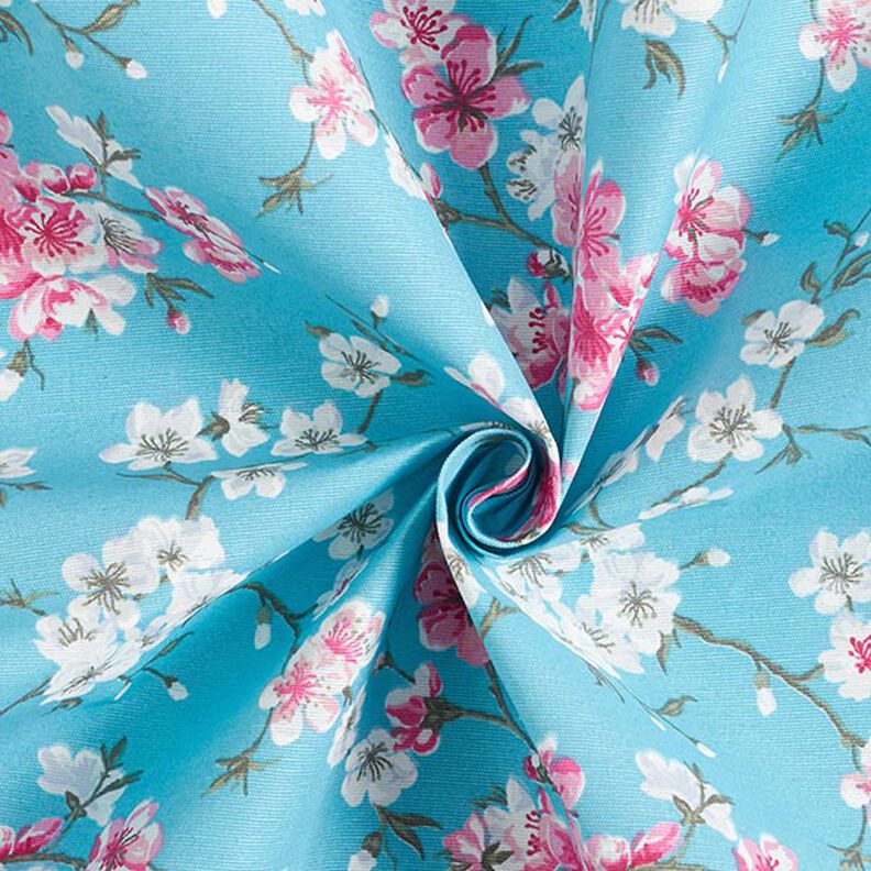 Povrstvená bavlna Třešňové květy – modrá aqua,  image number 3