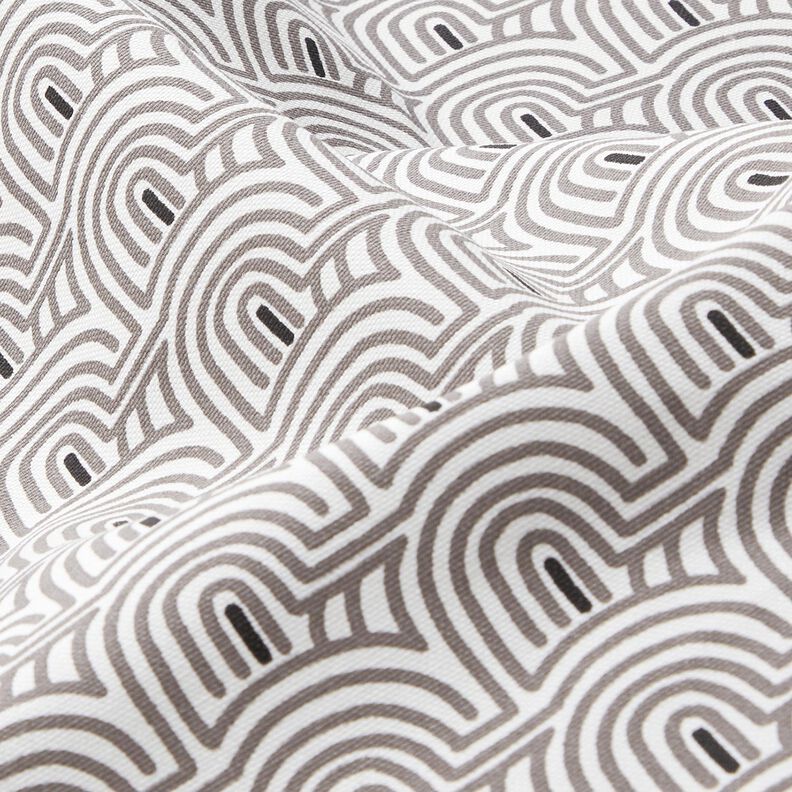 Dekorační látka Polopanama Minimalistické oblouky – bílá/šedá, image number 2