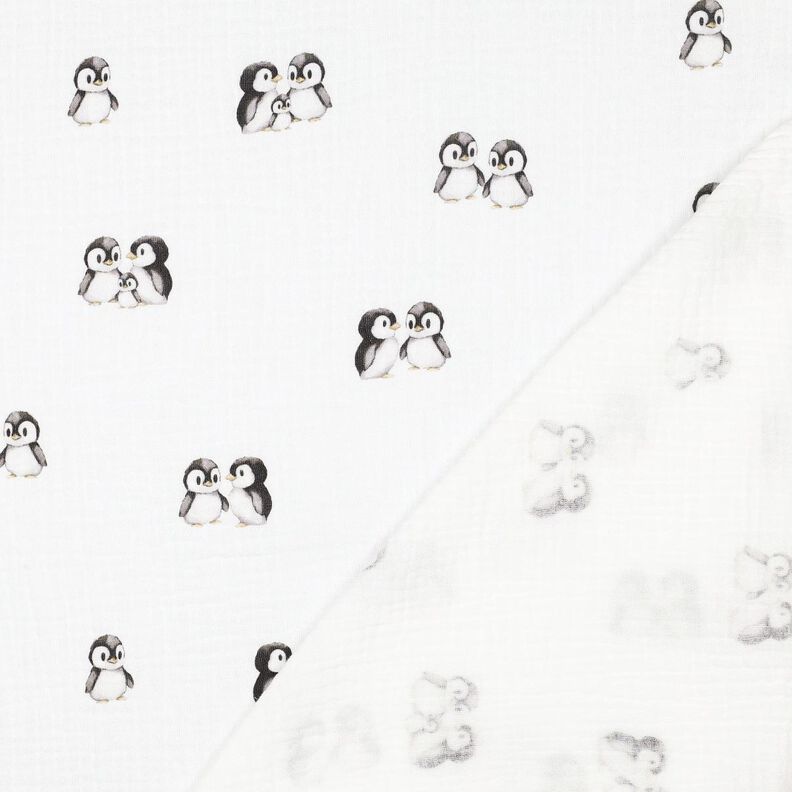 GOTS Mušelín / dvojitá mačkaná tkanina Tučňáci digitální potisk | Poppy Fabrics – slonová, image number 4