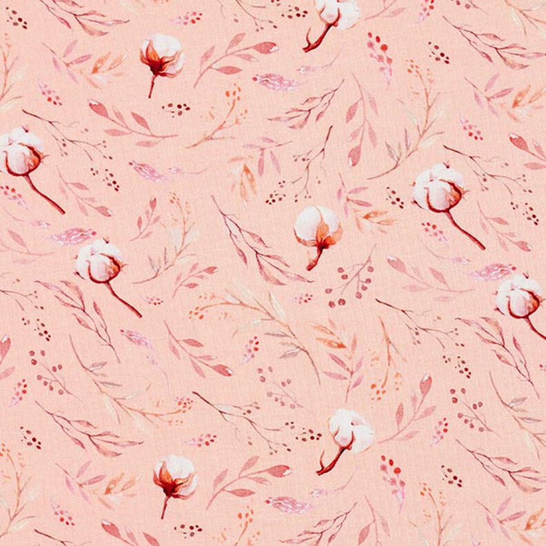 Bavlněný žerzej Bavlník na květinové louce digitální potisk – lososová,  image number 1