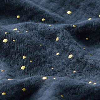 Bavlněný mušelín Rozptýlené zlaté tečky – namornicka modr/zlatá, 