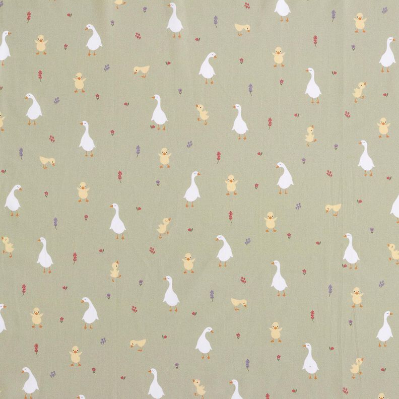 GOTS Bavlněný popelín roztomilé husy a kuřátka | Poppy Fabrics – šedobéžová,  image number 1