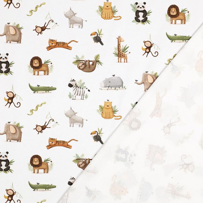 GOTS Bavlněný žerzej Roztomilá stepní zvířata digitální potisk | Poppy Fabrics – bílá/světle olivová,  image number 3