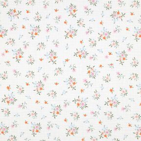 GOTS Mušelín / dvojitá mačkaná tkanina Roztomilé kytičky  | Poppy Fabrics – slonová kost/oranžová, 