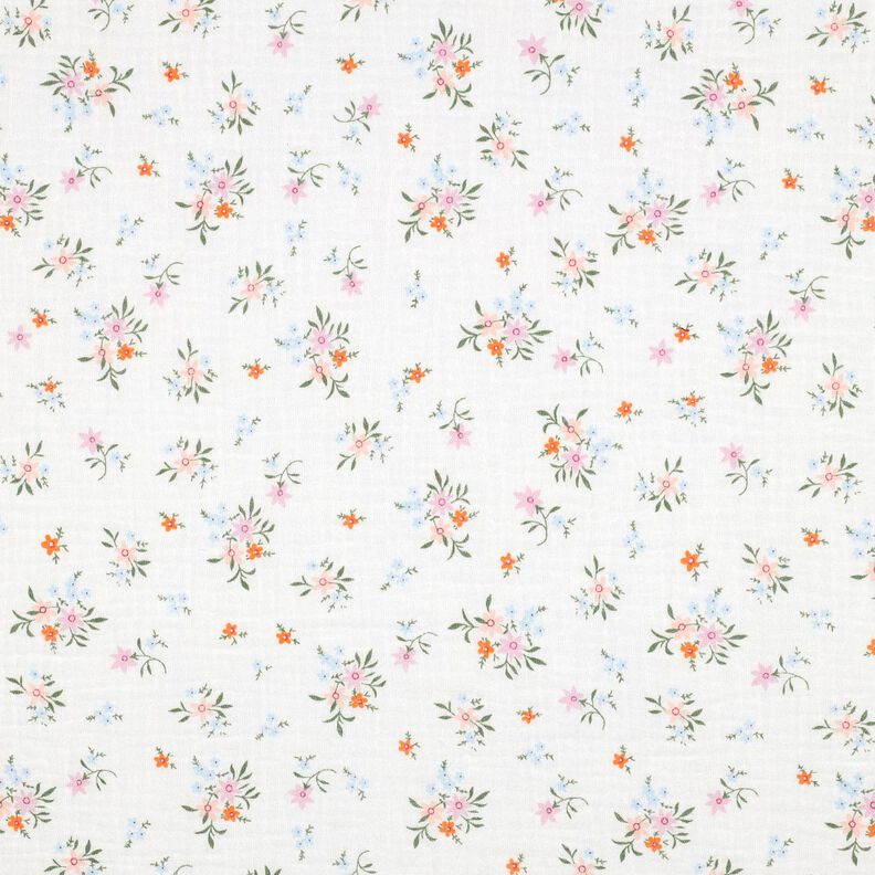 GOTS Mušelín / dvojitá mačkaná tkanina Roztomilé kytičky  | Poppy Fabrics – slonová kost/oranžová,  image number 1