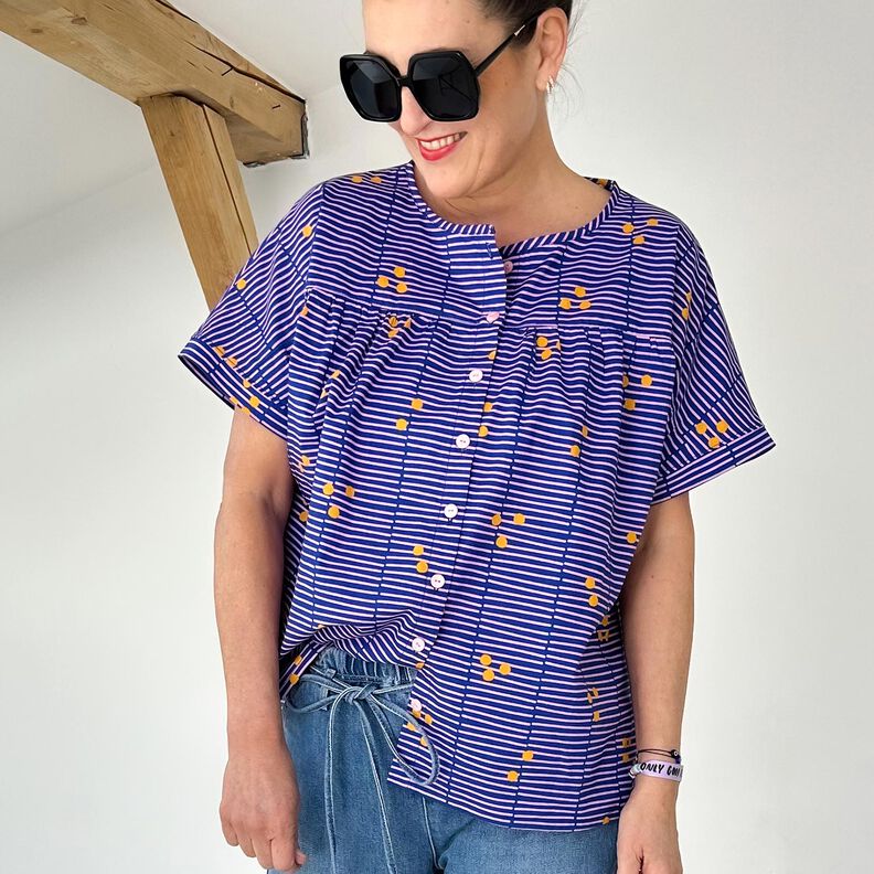 FRAU SUZY – volná halenka s krátkým rukávem a záhybky, Studio Schnittreif | XS - XXL,  image number 2