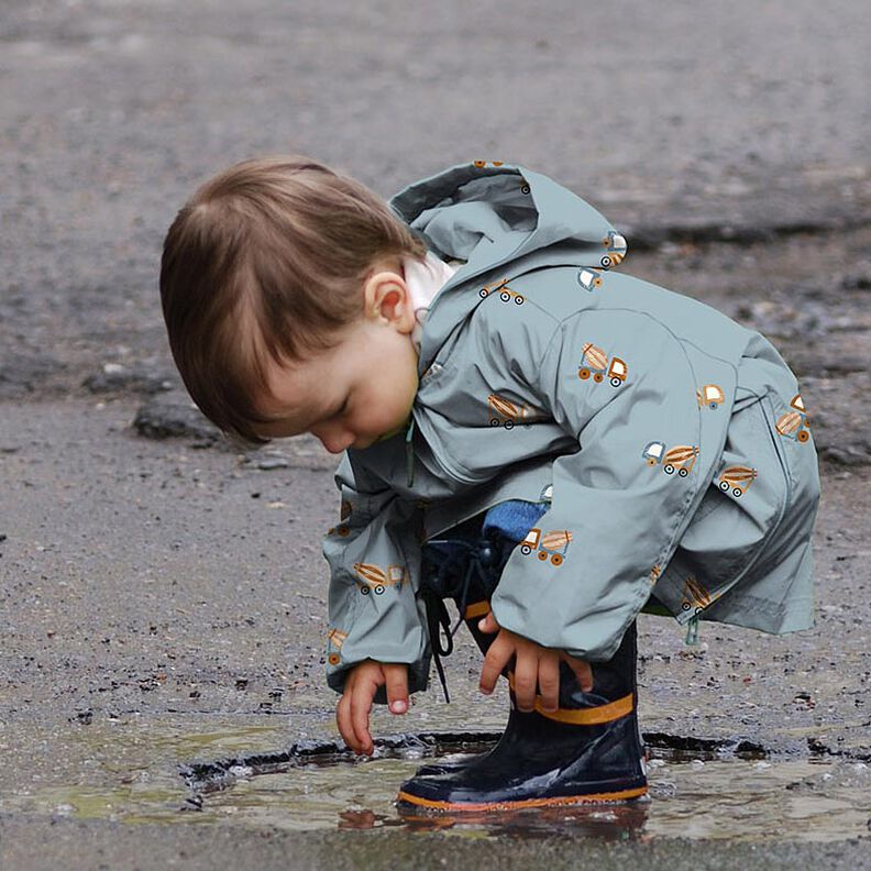 Látka na pláštěnky Míchačka na beton digitální potisk – světle džínová modrá,  image number 8