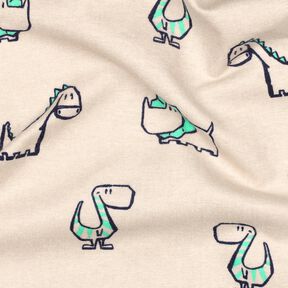 Bavlněný flanel Drzí dinosauři | Poppy Fabrics – přírodni/smaragdově zelená, 