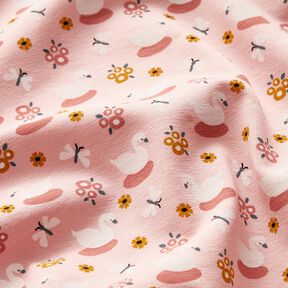 Bavlněný žerzej Roztomilé labutě – světle růžová/bílá, 