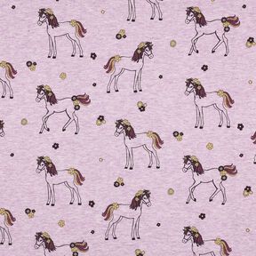 Bavlněný žerzej Třpytivý květinový kůň | Poppy Fabrics – pastelově fialová/zlatá, 