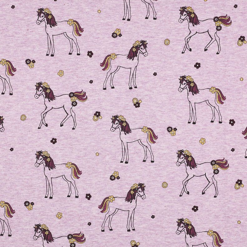 Bavlněný žerzej Třpytivý květinový kůň | Poppy Fabrics – pastelově fialová/zlatá,  image number 1