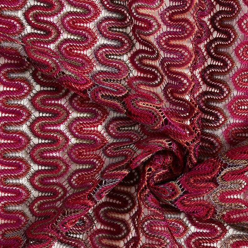 Krajková tkanina se vzorem vlny – tmavě červená,  image number 3