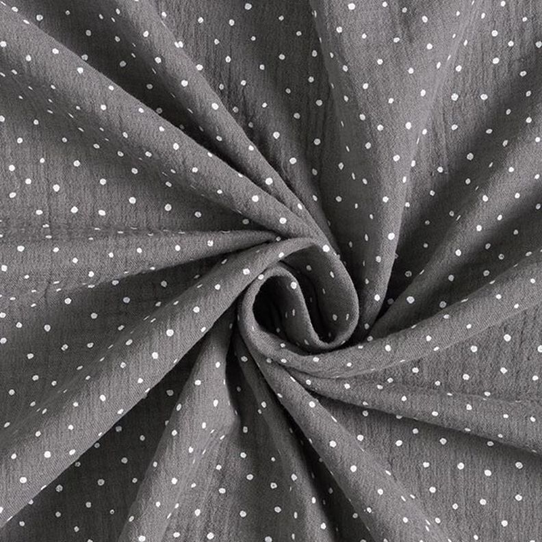 Mušelín / dvojitá mačkaná tkanina Puntíky – břidlicově šedá/bílá, image number 3
