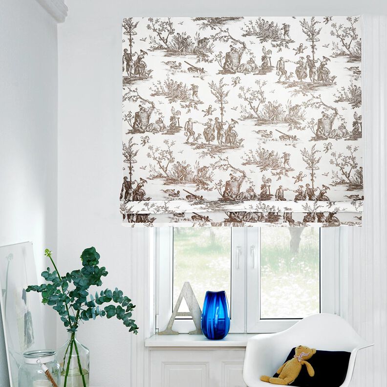 Dekorační látka Polopanama Šťastné tanečnice 280 cm – taupe (šedohnědá)/bílá,  image number 6