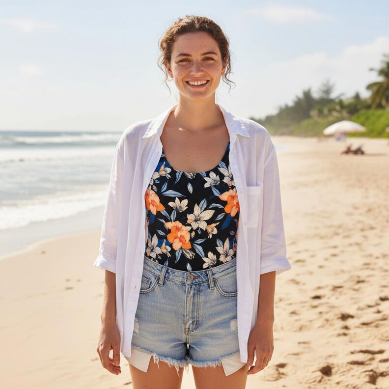 Plavkovina Velk&eacute; květy ibi&scaron;ku &ndash; černomodr&aacute;/meruňkov&aacute;,  image number 7