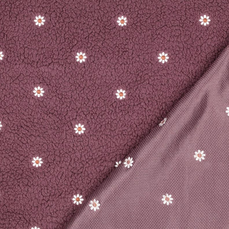 Plyš teddy Vyšívané kytičky | Poppy Fabrics – tmavě starorůžová, image number 4