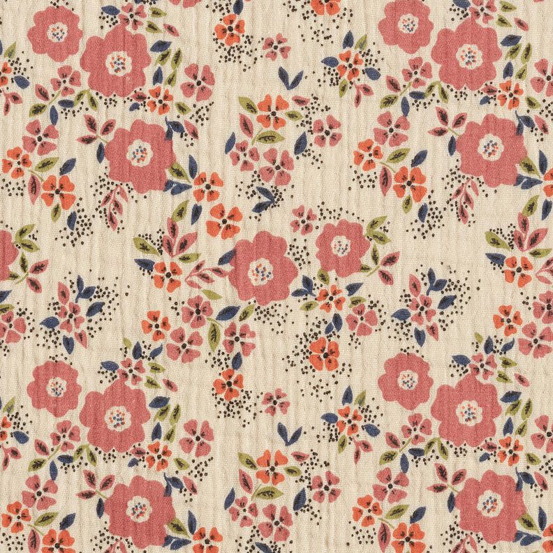 Mušelín / dvojitá mačkaná tkanina Moře květin – taupe (šedohnědá),  image number 1