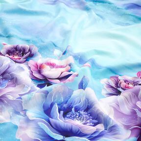 Bavlněný žerzej Letní květy | Glitzerpüppi  – nebeská modrá/levandulová, 