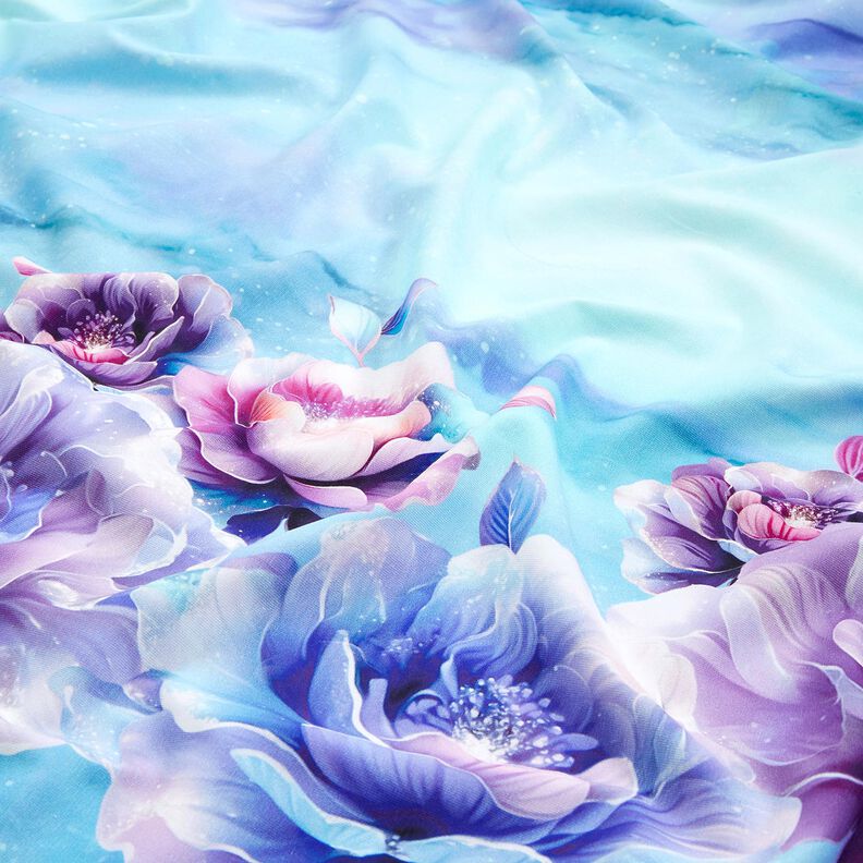 Bavlněný žerzej Letní květy | Glitzerpüppi  – nebeská modrá/levandulová,  image number 2