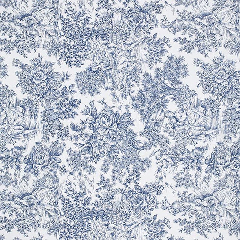 Dekorační látka Plátno Romantika – bílá/modrá,  image number 1