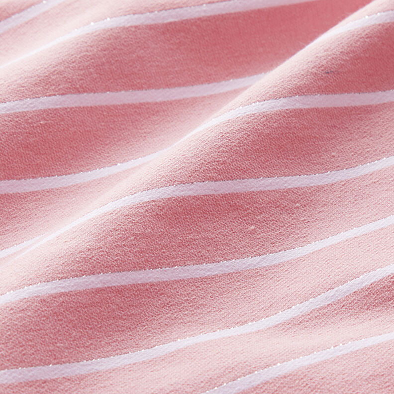 Viskózový streč s třpytivými pruhy – růžová/bílá,  image number 2