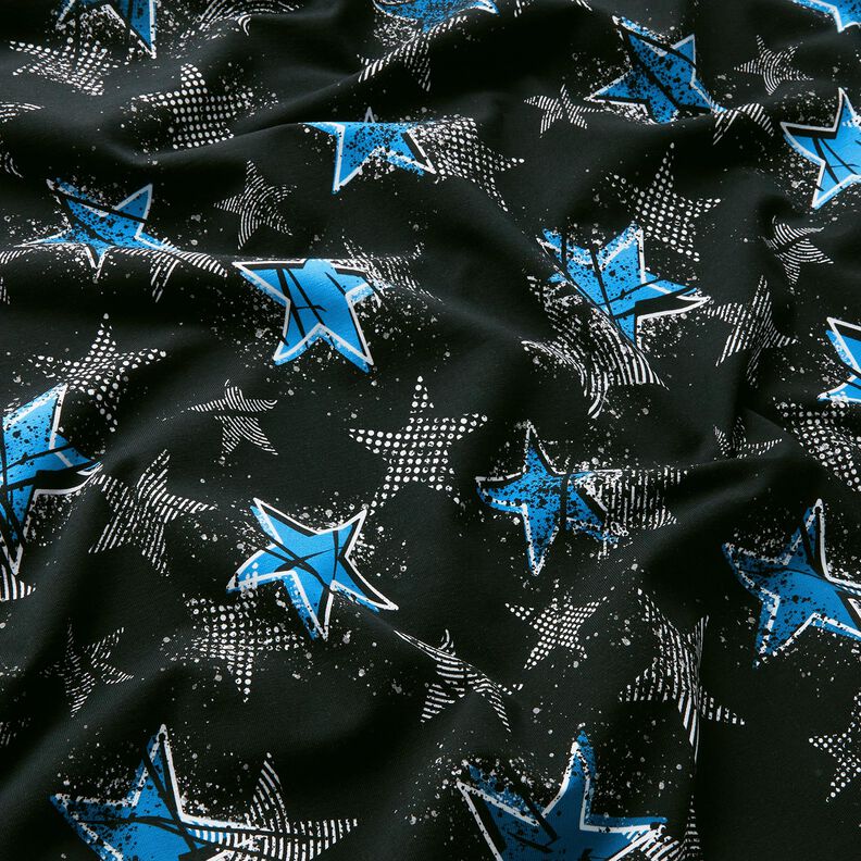 Francouzské froté letní teplákovina Hvězdné variace | Glitzerpüppi – černá/modrá,  image number 2